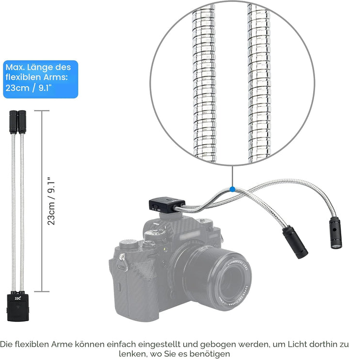 JJC Makro Arm Licht, 5600K Flexible Makro LED Lampe für Nikon Canon Sony DSLR Kamera, 5 Level Einste