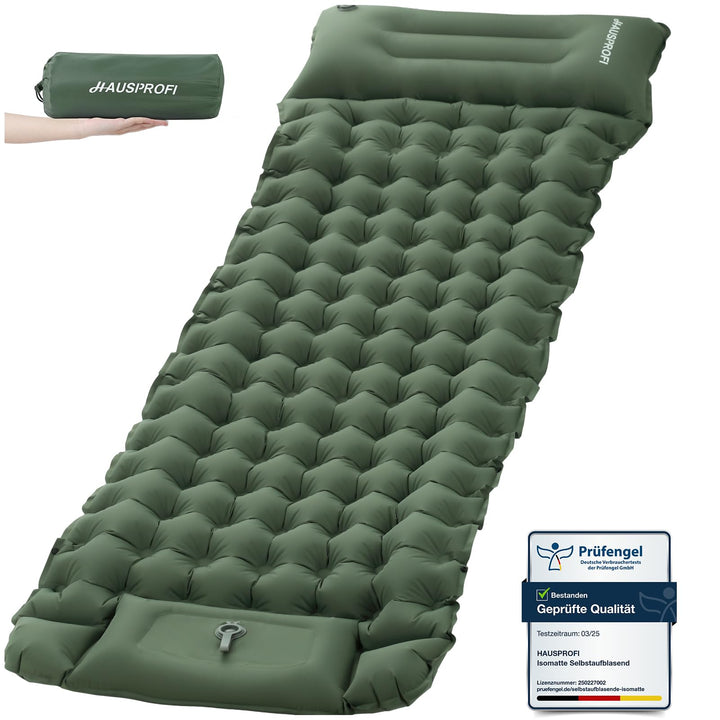HAUSPROFI Isomatte Camping, Ultraleicht Camping Luftmatratze mit Fusspumpe & Kissen, Aufblasbare Mat