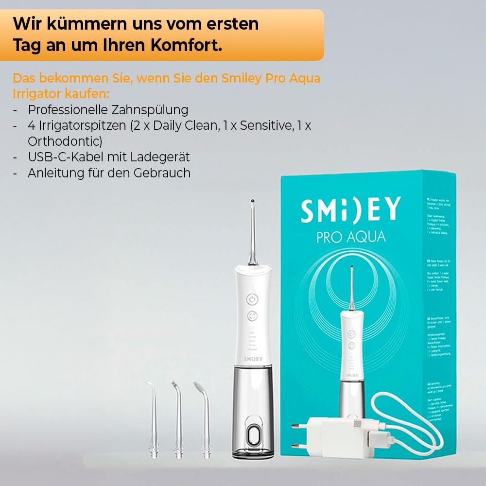 SMILEY Pro Aqua Munddusche Kabellos Zahndusche | Elektrisch Zahnreinigung Zahnzwischenraumreiniger I