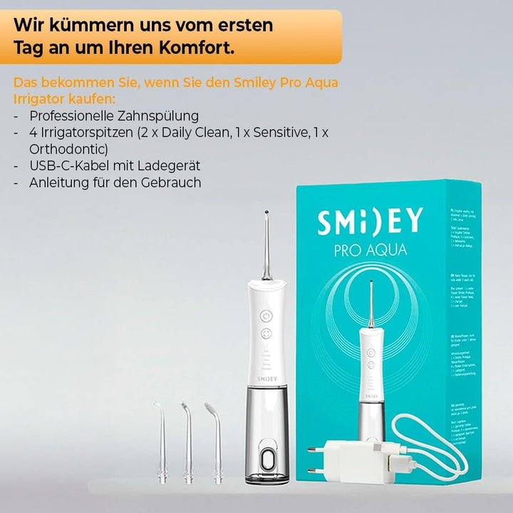 SMILEY Pro Aqua Munddusche Kabellos Zahndusche | Elektrisch Zahnreinigung Zahnzwischenraumreiniger I