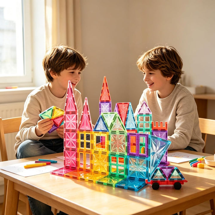 Magnetische Fliesen, STEM-Bauspielzeug mit 100 Teilen, sensorische magnetische Bausteine für Kleinki