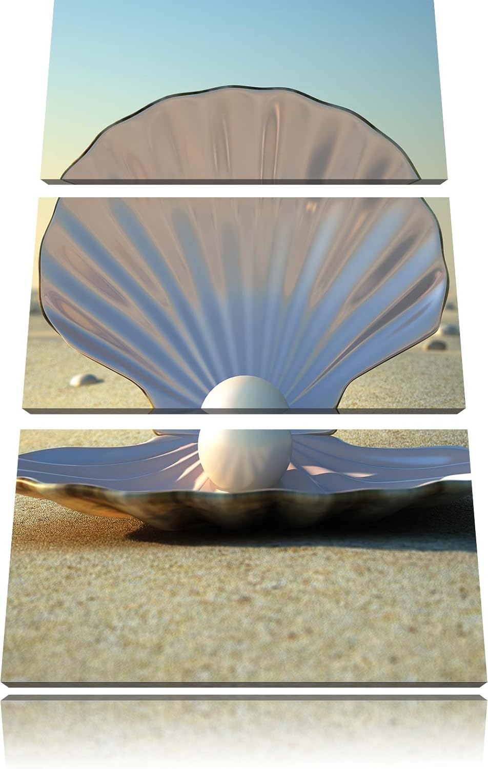 Pixxprint Perlenmuschel am Strand 3-Teiler Leinwandbild 120x80 Bild auf Leinwand