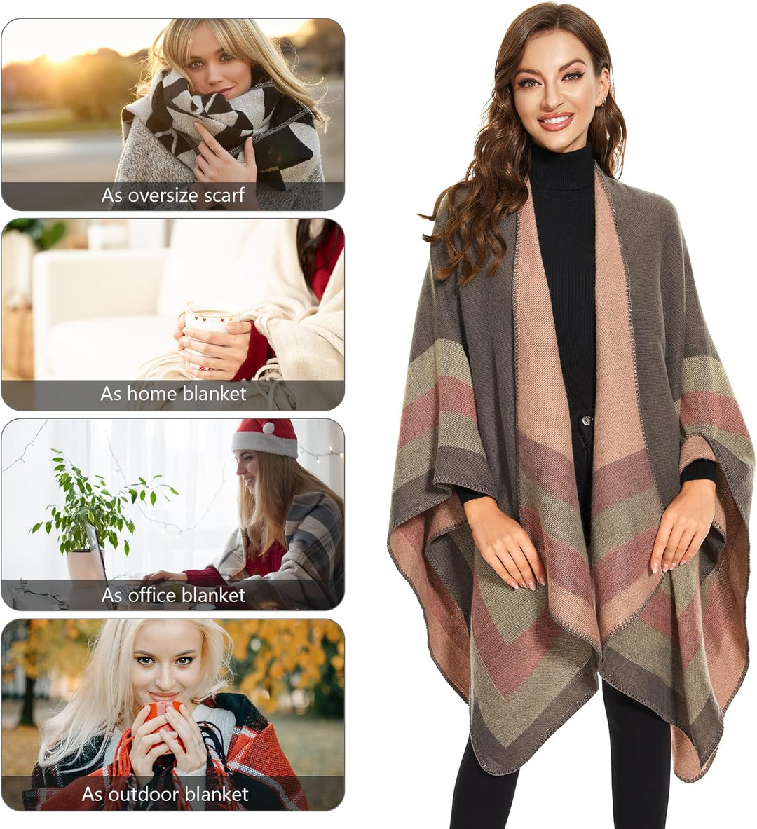 colornival Poncho Damen Winter Warm Elegant Poncho Decke Poncho Cape Strick Poncho Mantel Winter Pon
