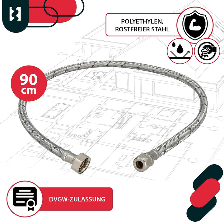 KOTARBAU® Flexschlauch, Wasserschlauch 90 cm, Panzerschlauch 1/2“ x 3/8“ 90 cm 2er Set 1/2" X 3/8",