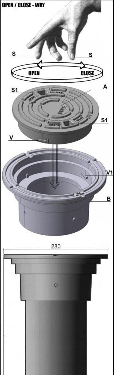 Varile DN160-DN200 Kontrollschachtdeckel Adapter Schwarz Rohrkappe, Deckel für Steigrohr, Schwarz