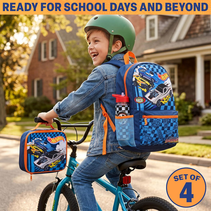 Get Trend Hot Wheels Grosser Rucksack Kinder 4er Set, 46 cm Kinderrucksack, Trinkflasche 500ml, Fede