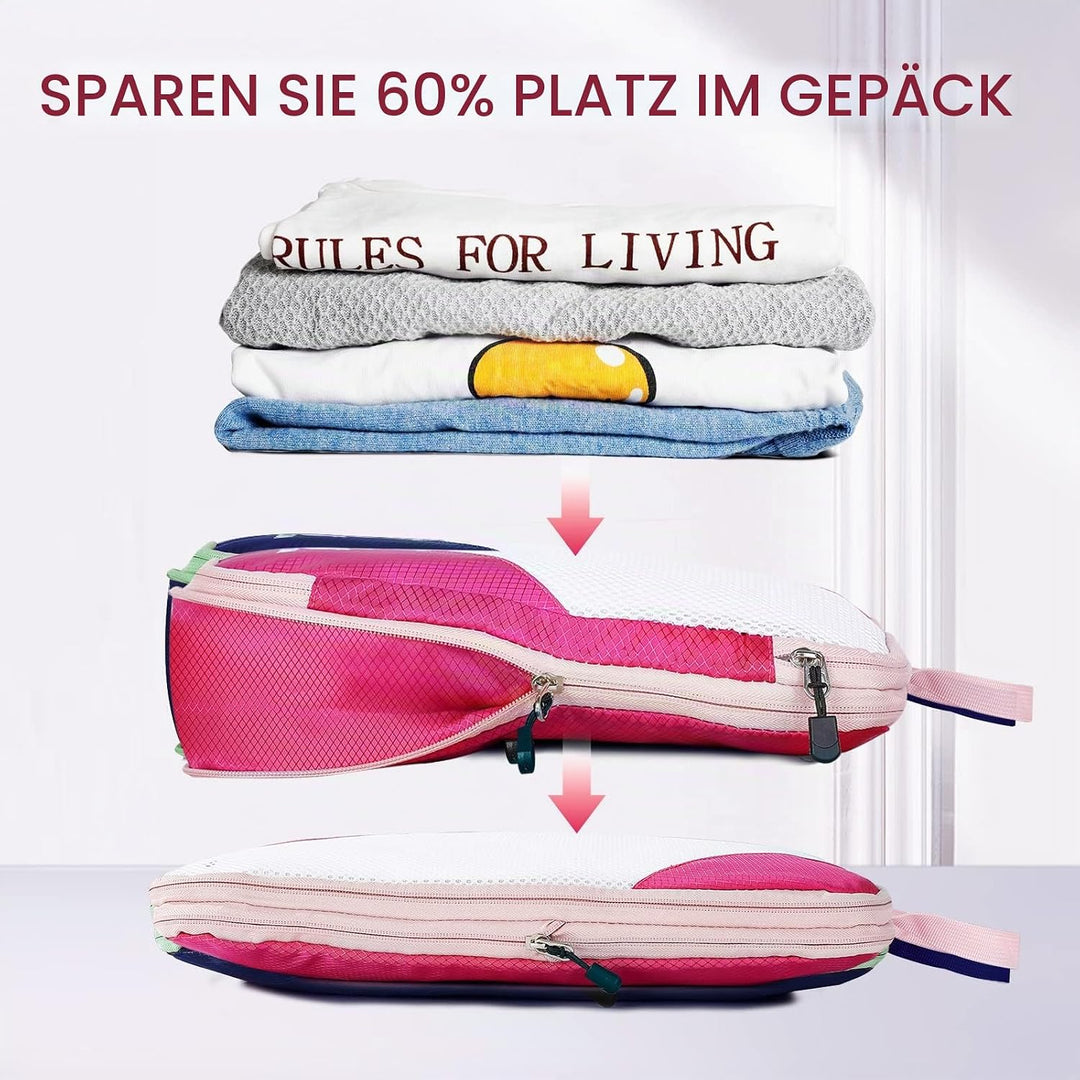 AiQInu Packing Cubes Compression, 5 Stück Packtaschen Kompression Koffer Organizer Set mit Wäschebeu