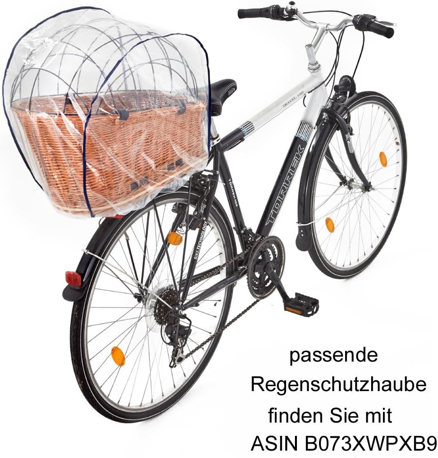 Tigana - Hundefahrradkorb für Gepäckträger aus Weide Natur 56 x 36 cm mit Metallgitter Tierkorb Hint