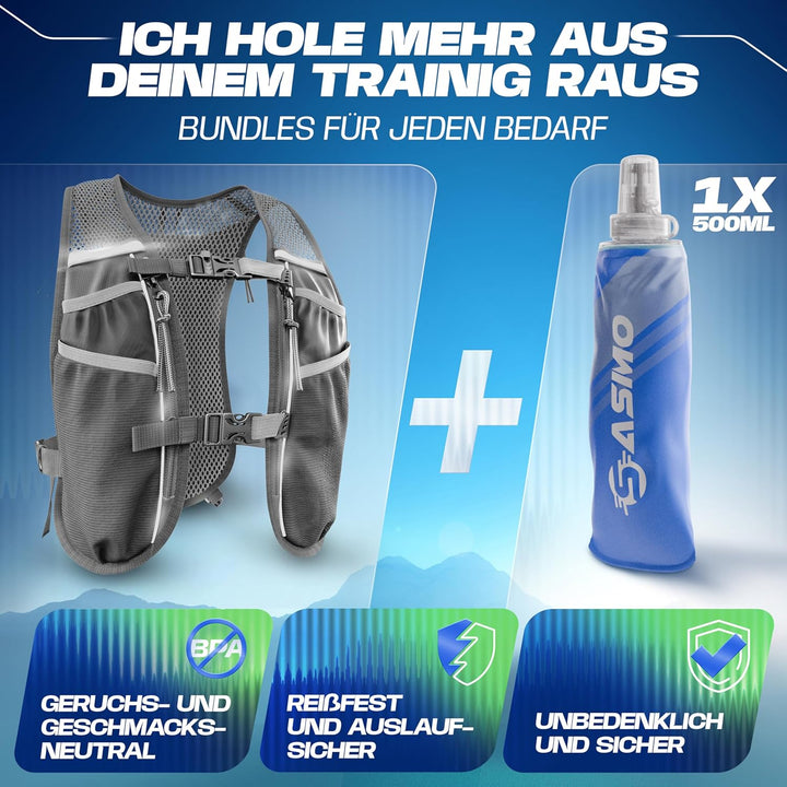 SASMO® Laufweste Damen & Herren 5L / 2L | Running Vest - Ultraleicht & atmungsaktiv| Laufrucksack Da