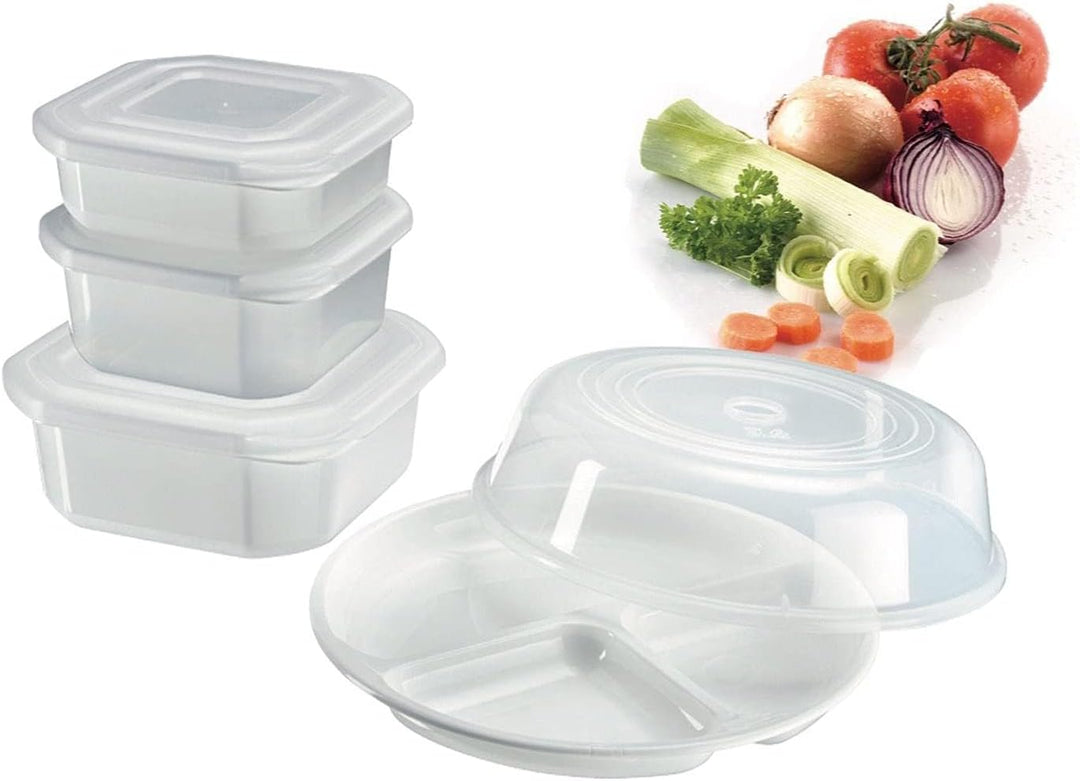 Westmark Mikrowellen-Geschirr, Set 5-tlg.: 3 Dosen inkl. Deckeln, 1 Menüteller, 1 Abdeckhaube, Kunst