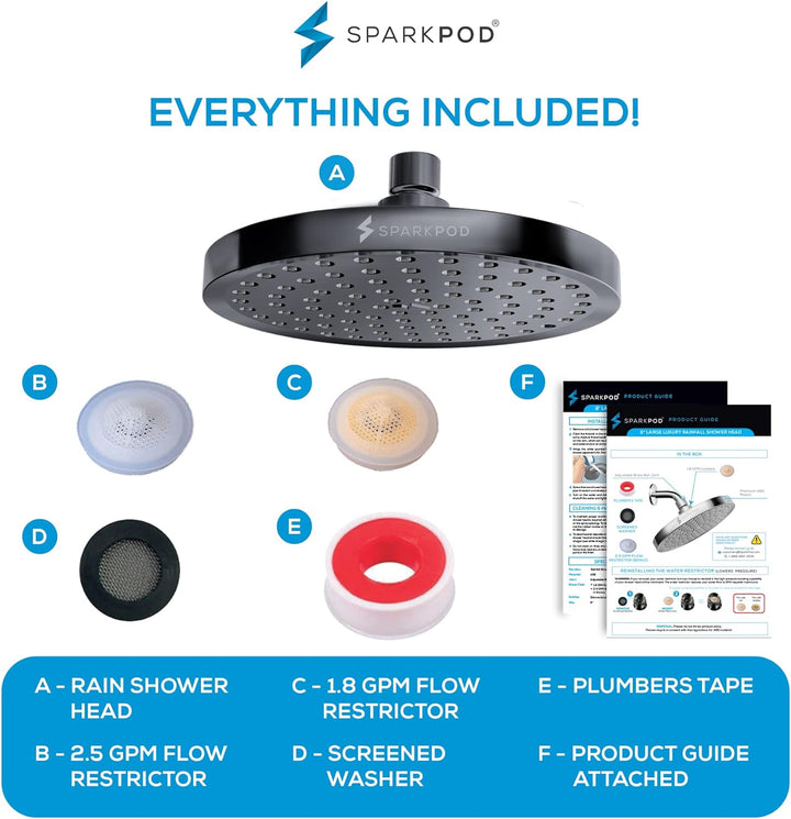 SparkPod Duschkopf – Hochdruckregen – Luxuriöser Look - Werkzeuglose 1-Minuten Installation - Verste