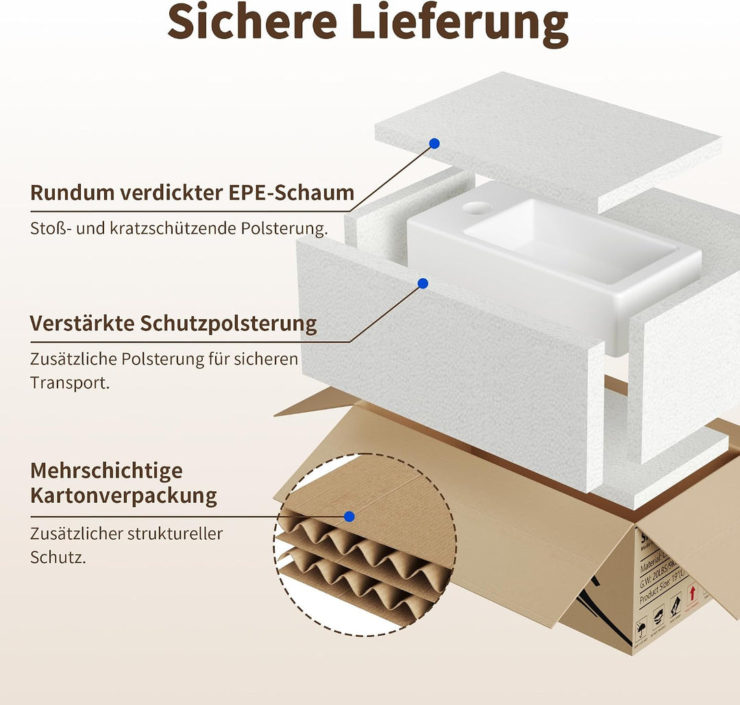 DeerValley DV-1V081R Badezimmerwaschbecken aus Keramik zur Wandmontage, Kleines Badezimmer, Weisses