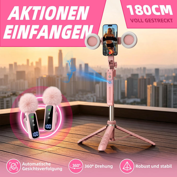 yAyusi Rosa Vlogging-Kit für iPhone/Android, 180cm Magnetisch Auto Face Tracking Handy Stativ für iP