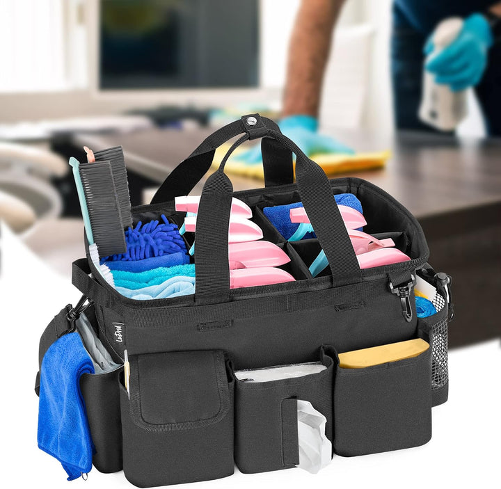 LoDrid Large Cleaning Caddy Bag with Detachable Divider, Wearable Cleaning Caddy Organizer with Hand