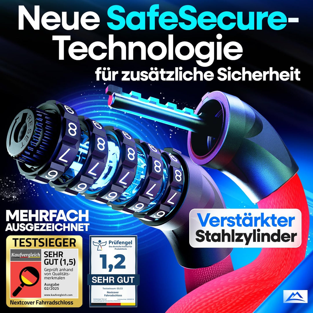 NEXTCOVER® Fahrradschloss LockOne mit Zahlencode I - [SAFESECURE] Zahlenschloss hohe Sicherheit Fahr