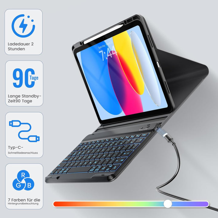 OYEEICE Hülle mit Tastatur für iPad A16 11 Generation 2025/10 Generation 2022 (11/10.9 Zoll), Vergrö