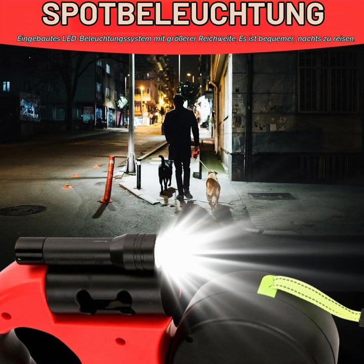 Doppelleine für 2 Hunde, 3 M Automatische Hund Versenkbar Leine, Doppelleine mit Licht, Doppelte Ein