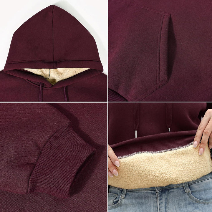 Damen Winter Warmes Sweatshirt Fleece Sherpa Gefütterter Pullover mit Kapuze Lässiger Sportlicher Fl