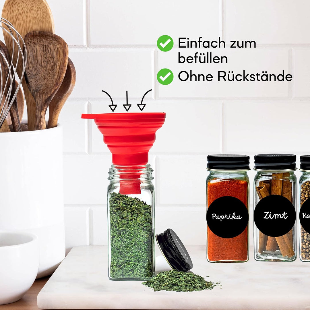 Gewürzgläser Set Eckig 24 Stück inkl. Gewürzetiketten | Organizer zur Aufbewahrung Küche - Glas mit