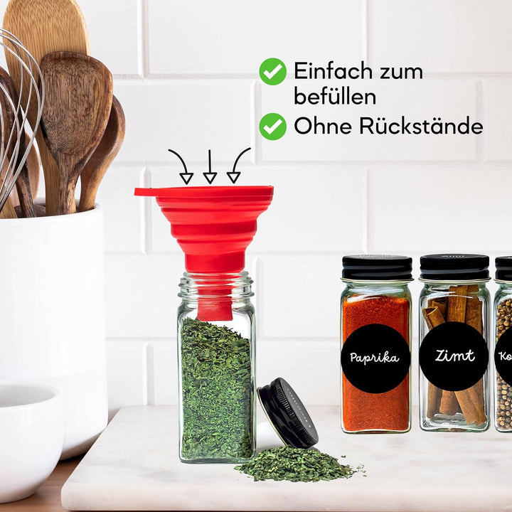 Gewürzgläser Set Eckig 24 Stück inkl. Gewürzetiketten | Organizer zur Aufbewahrung Küche - Glas mit
