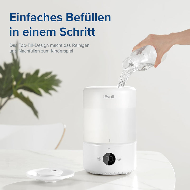 LEVOIT 3L Top Fill Luftbefeuchter, 360° Drehbare Düse Cool Mist Humidifier, 300 ml/H Nebelvolumen, 2