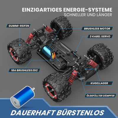 DEERC Ferngesteuertes Auto 1:18 Bürstenloser Motor 60 km/h, 4 WD Schnelles Rennauto mit 2 Akku für 4