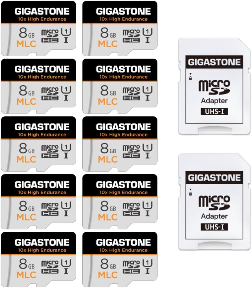 [10x High Endurance] Gigastone MLC 8GB 10er-Pack Industrial MicroSDXC Karte mit Adapter,85/15 MB/s 4