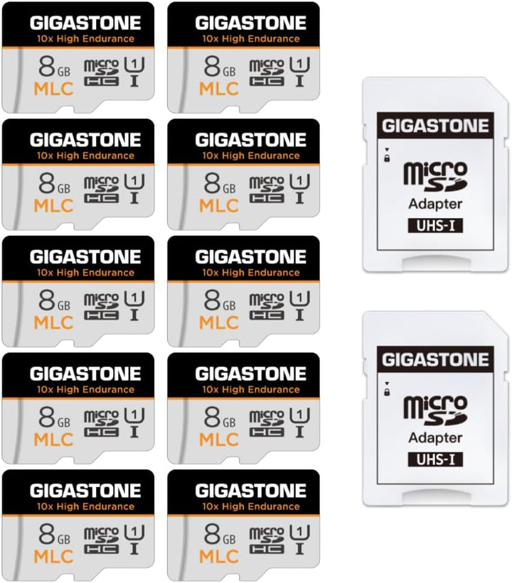 [10x High Endurance] Gigastone MLC 8GB 10er-Pack Industrial MicroSDXC Karte mit Adapter,85/15 MB/s 4