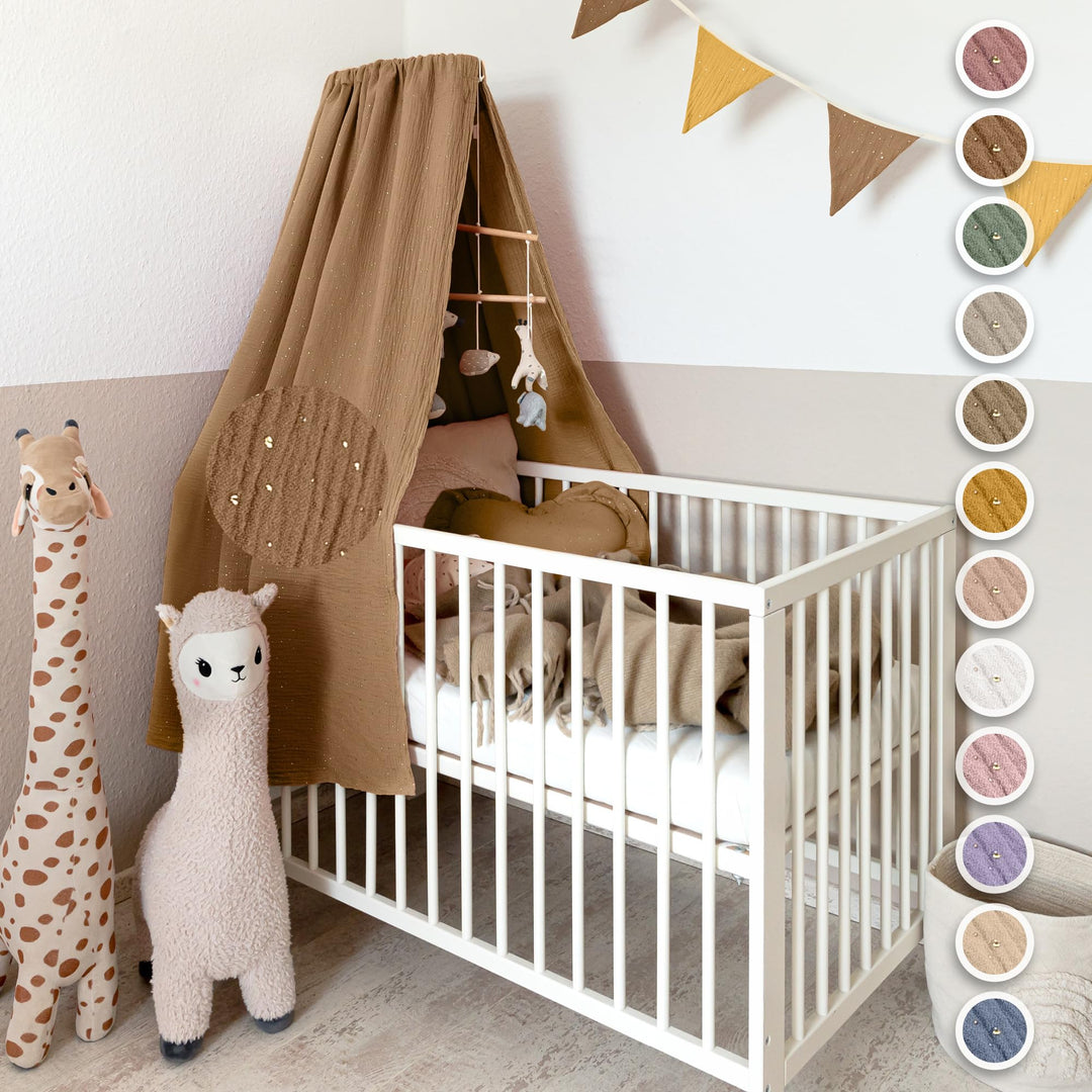 lilimaus Betthimmel Babybett mit Gold Applikation in 12 Farben [inkl. Himmelstange] - Himmel Babybet