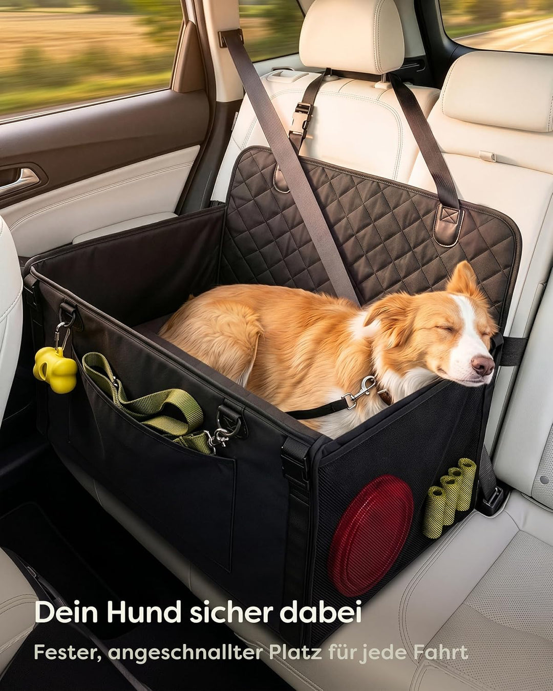 Knupis Extra Stabiler Hunde Autositz für Grosse Hunde - Wasserabweisend & Kratzfest mit 5 Taschen –