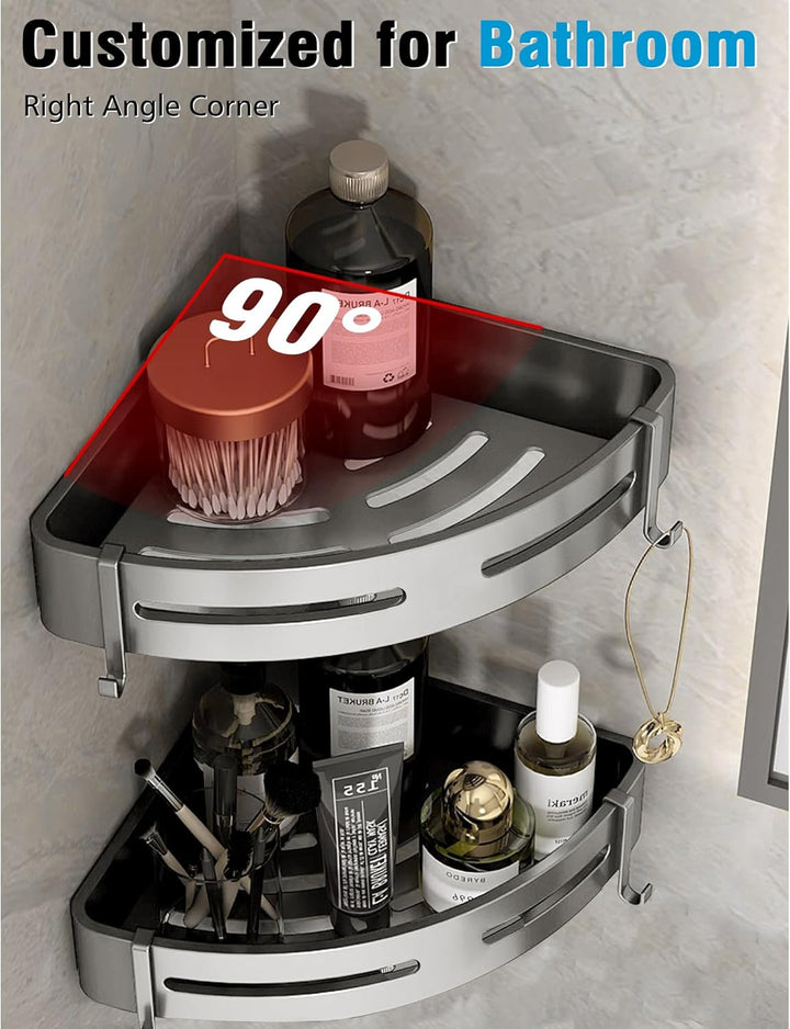 GERUIKE Duschregal Duschablage Ecke Ohne Bohren Duschkorb Wandmontage Klebepad Grau Matt Aluminium 2