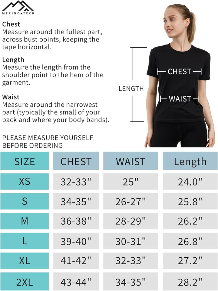 Merino.tech Merinowolle T-Shirt Damen - 100% Merinowolle Leichte Basisschicht Damen Kurzarm T-Shirt