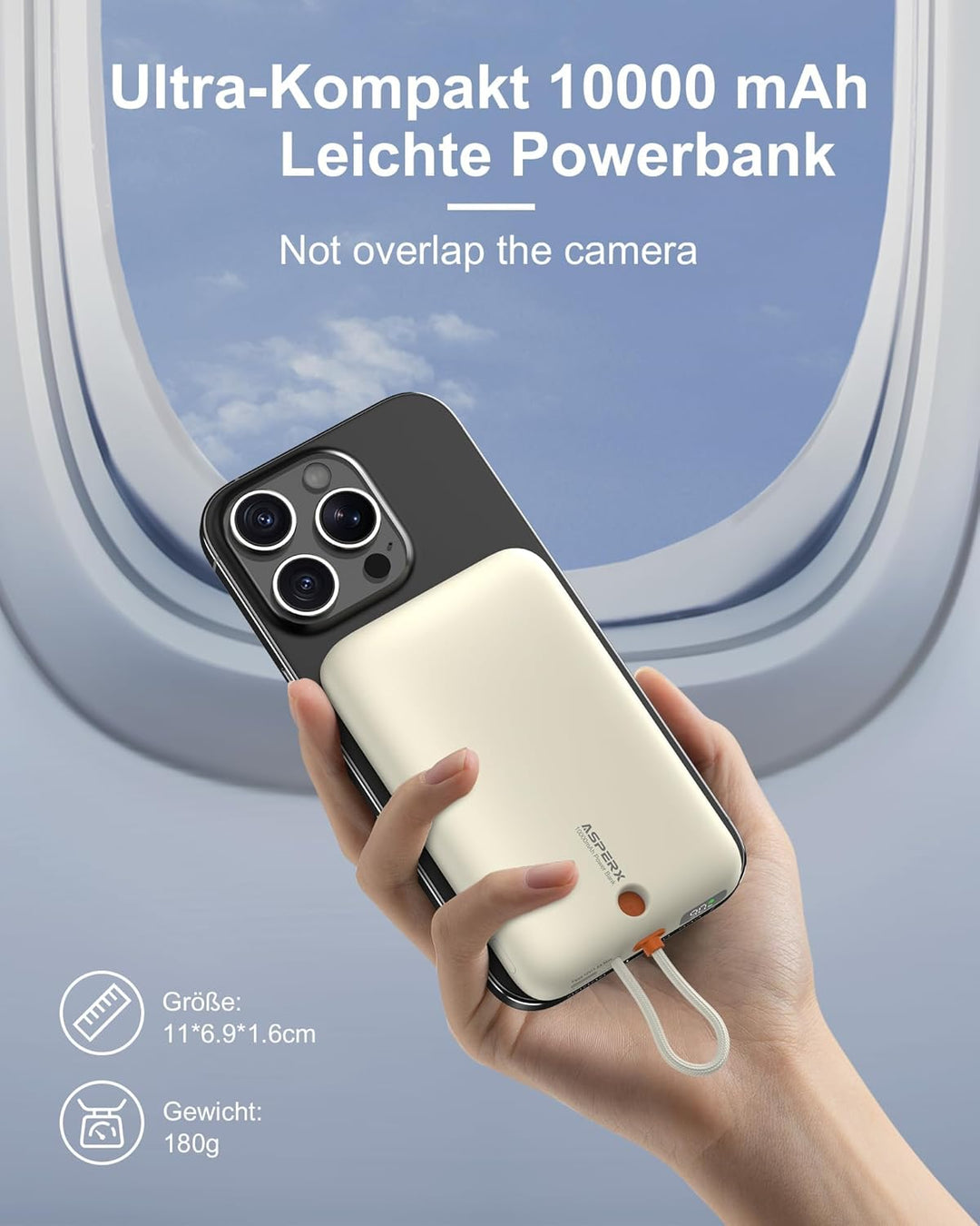 AsperX Magnetische Powerbank für MagSafe,10000mAh Power Bank 22.5W PD USB-C Kabel Schnellladen,Kabel