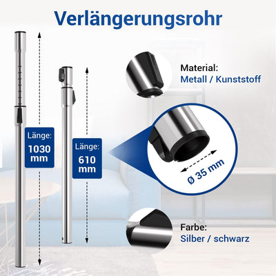 VIOKS Staubsauger Teleskoprohr Ersatz für Mіеle 10615280 & 10275580 mit Anschluss Ø 35mm/ Verlängeru