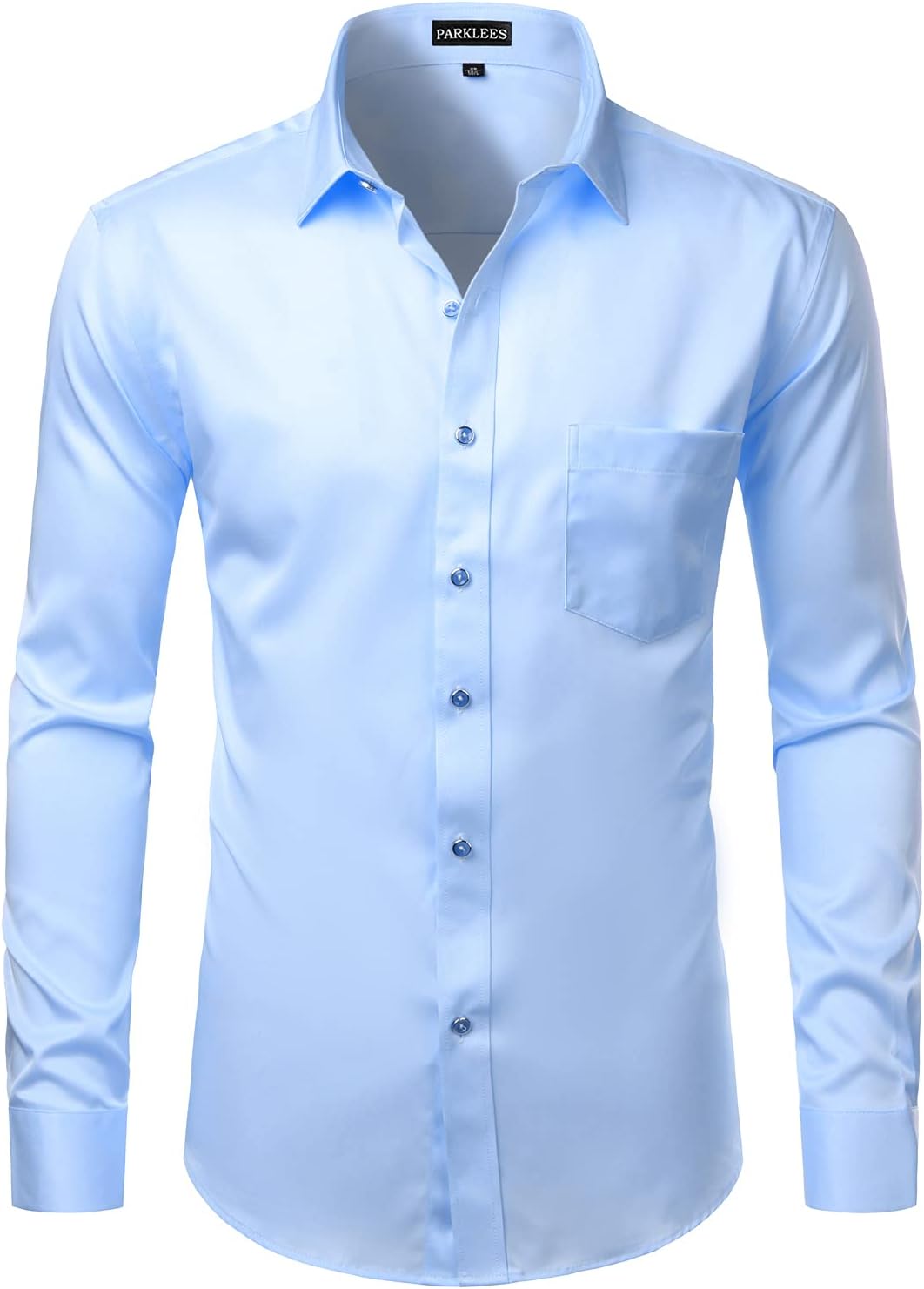 PARKLEES Herren Tailliert Freizeit Langarm Hemd Businesshemd für Hochzeit Business L Blau, L Blau