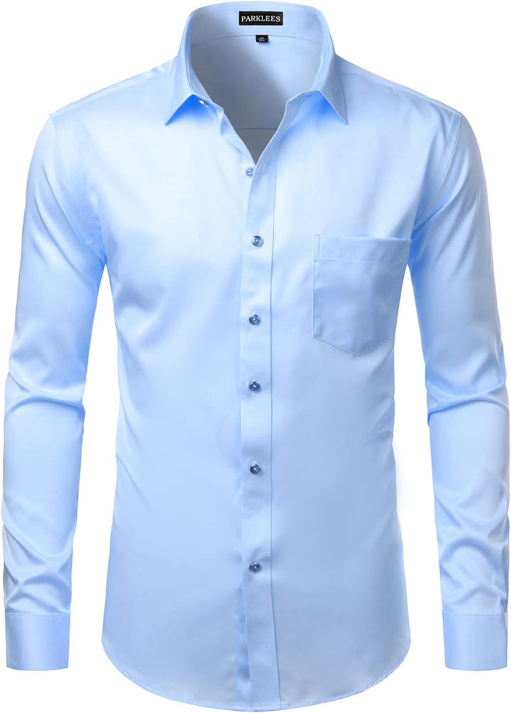 PARKLEES Herren Tailliert Freizeit Langarm Hemd Businesshemd für Hochzeit Business M Blau, M Blau