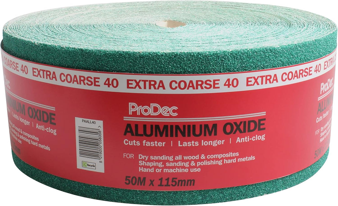 ProDec Schleifpapier, Körnung 40, extra grob, Aluminiumoxid, 50 m x 115 mm, Rolle, grün