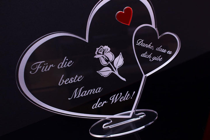 Acryl Schild in Herz Form "Für die beste Mama der Welt" Perfekt zu Muttertag oder Weihnachten, mit L