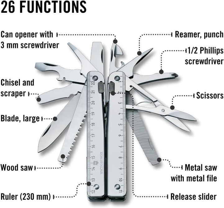 Victorinox, Multifunktionstool, SwissTool, Taschen Werkzeug, Funktionen, Kombi-Spitzzange, Feststell