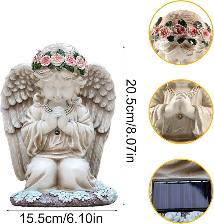 Solar Engel Gartenstatuen,LED Fairy Engel Figur,Wetterfest Grabschmuck für Friedhof, Fairy Engel Sku