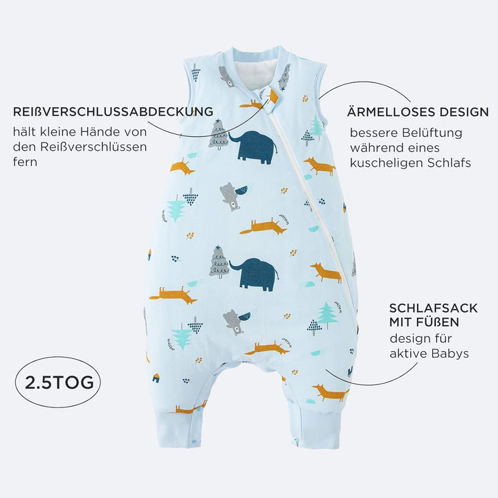 Duomiaomiao Baby Schlafsack mit füssen, Winter mit füssen,100% Baumwolle, 2.5 Tog Baby Jungen mit Sc
