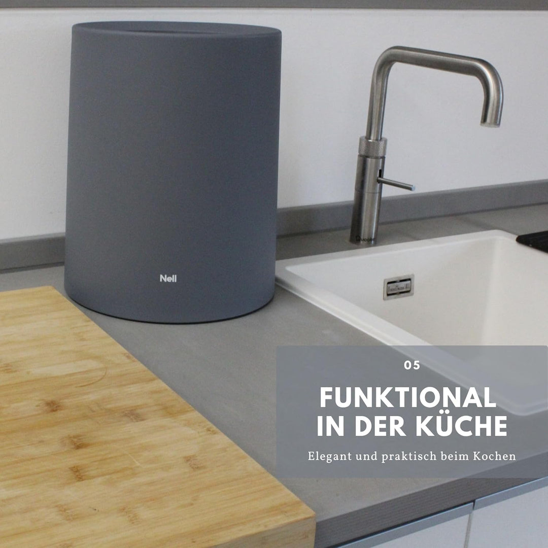 Nell 12L Mülleimer Büro Grau Matt – Ideal für Büro, Küche und Wohnzimmer, Eleganter und vielseitiger