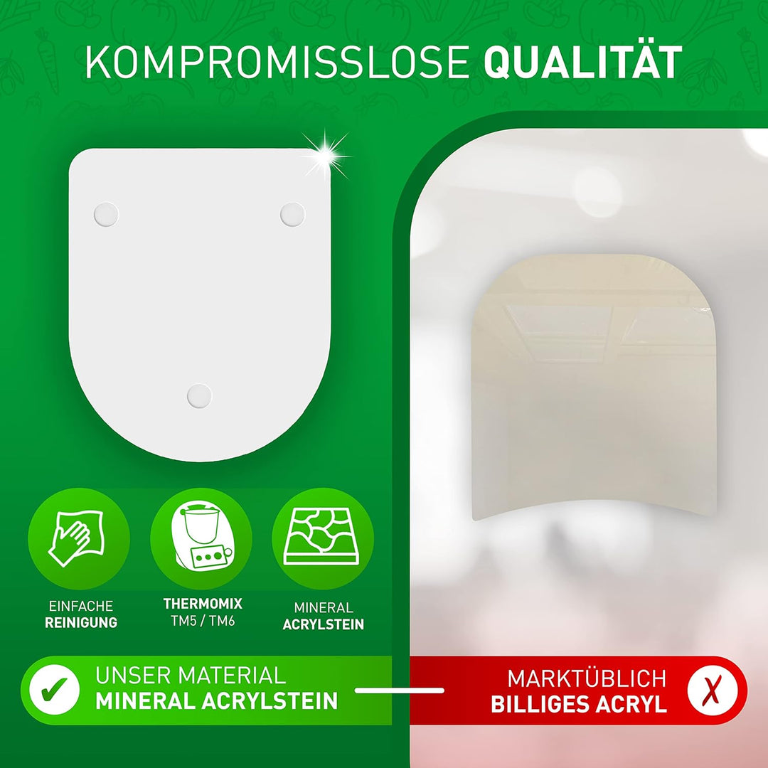 FLIPLINE Gleitbrett für Thermomix TM6 / TM5 Weiss [AirSlide] aus Mineral-Acrylstein (TEFLON-Füsse) E