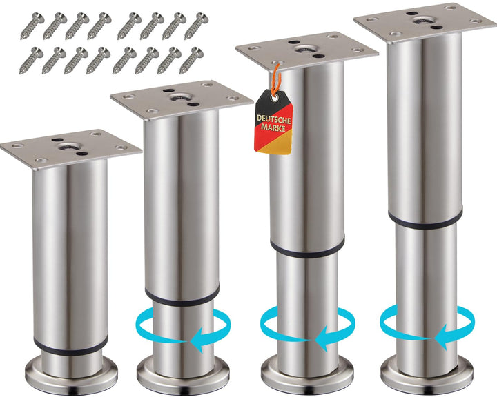 Stahlia Möbelfüsse verstellbar Tischbeine Metall Edelstahl Optik 120-190mm (4er Set) Ø38mm Bettfüsse