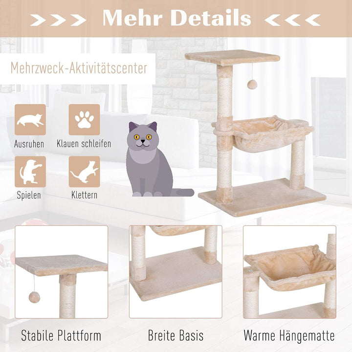 PawHut Kratzbaum 70 cm Kleiner Katzenturm, für kleine Katzen, Beige | Mit Plüschball, Sisalsäule, Gr
