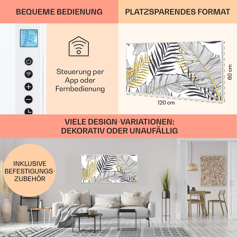 Klarstein Air Art Smart Infrarotheizung, Infrarot Heizung mit IoT/WiFi App-Steuerung, Erkennung Offe