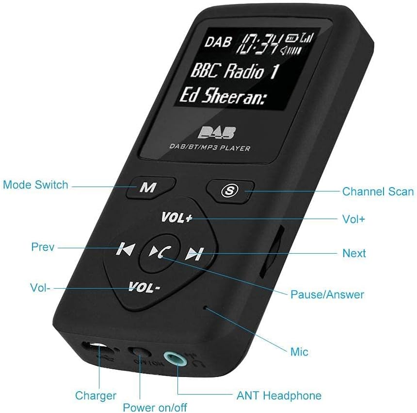 Richer-R DAB Pocket Digitalradio, Tragbare 1,8-Zoll LCD DAB/DAB+ Pocket Digital Radio Bluetooth MP3-