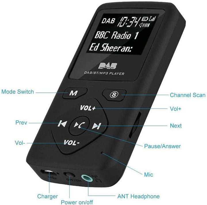 Richer-R DAB Pocket Digitalradio, Tragbare 1,8-Zoll LCD DAB/DAB+ Pocket Digital Radio Bluetooth MP3-