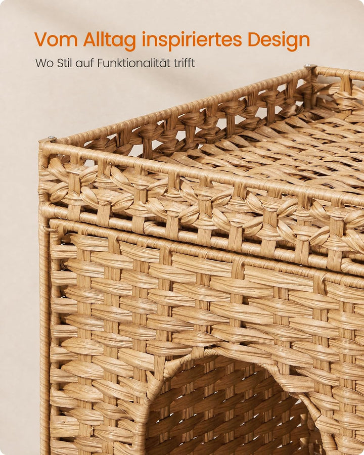 Feandrea Katzenklo-Schrank, Katzenhaus in Rattan-Optik, Katzenschrank handgeflochten, mit Katzenstre