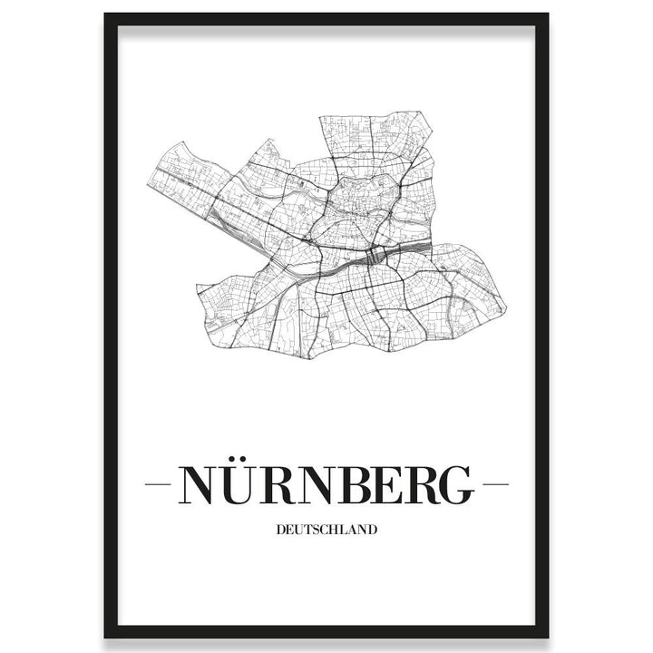 JUNIWORDS Stadtposter, Nürnberg, Wähle eine Grösse, 21 x 30 cm, Poster mit Rahmen, Schrift A, Weiss